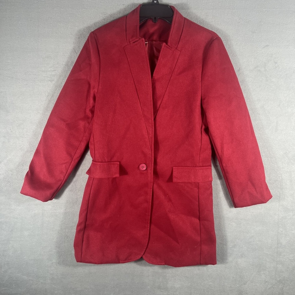 Women's Red Blazer Coat Jacket Size M Cotton Blend‎ Single Button Mid-Length